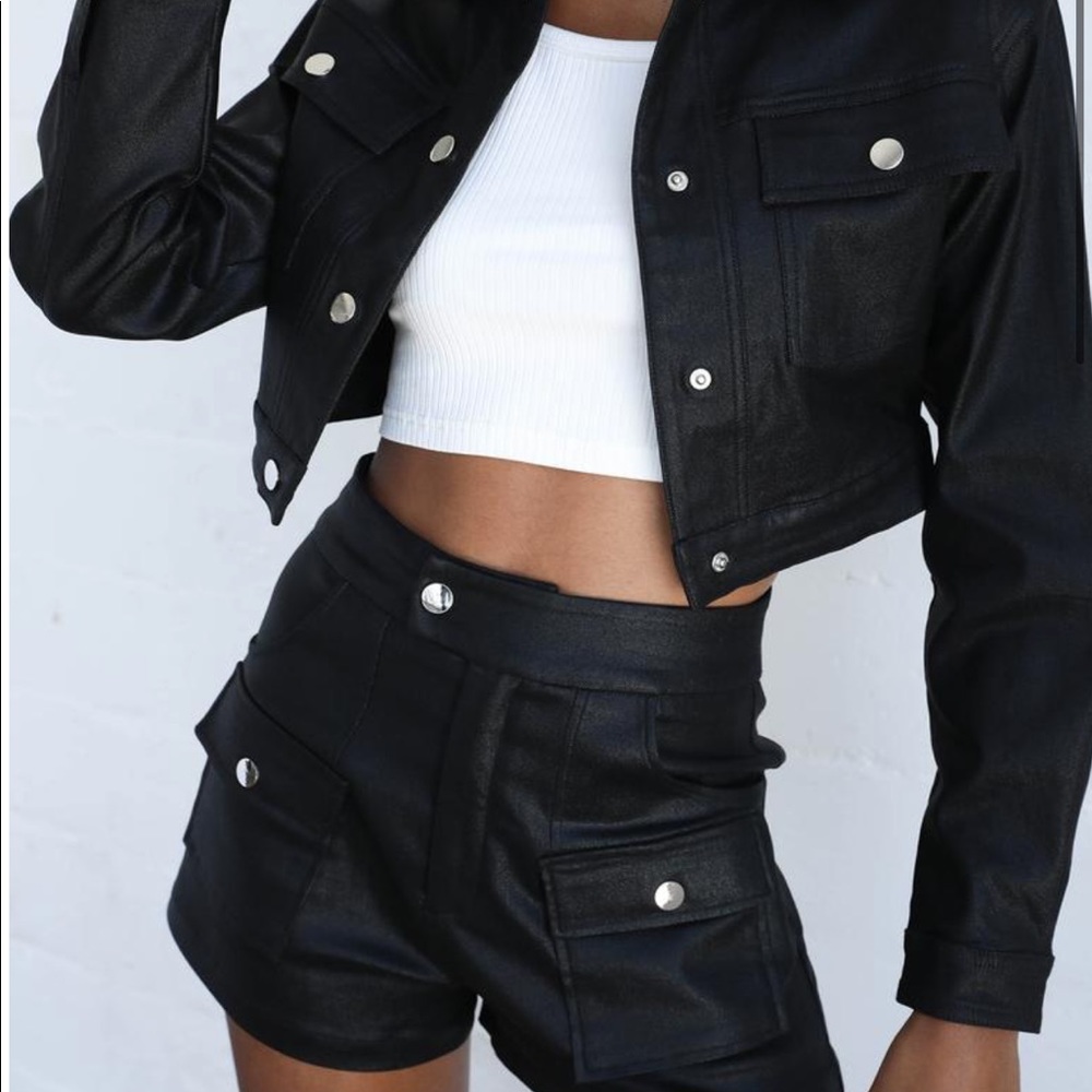 Black shine Jacket & Matching shorts